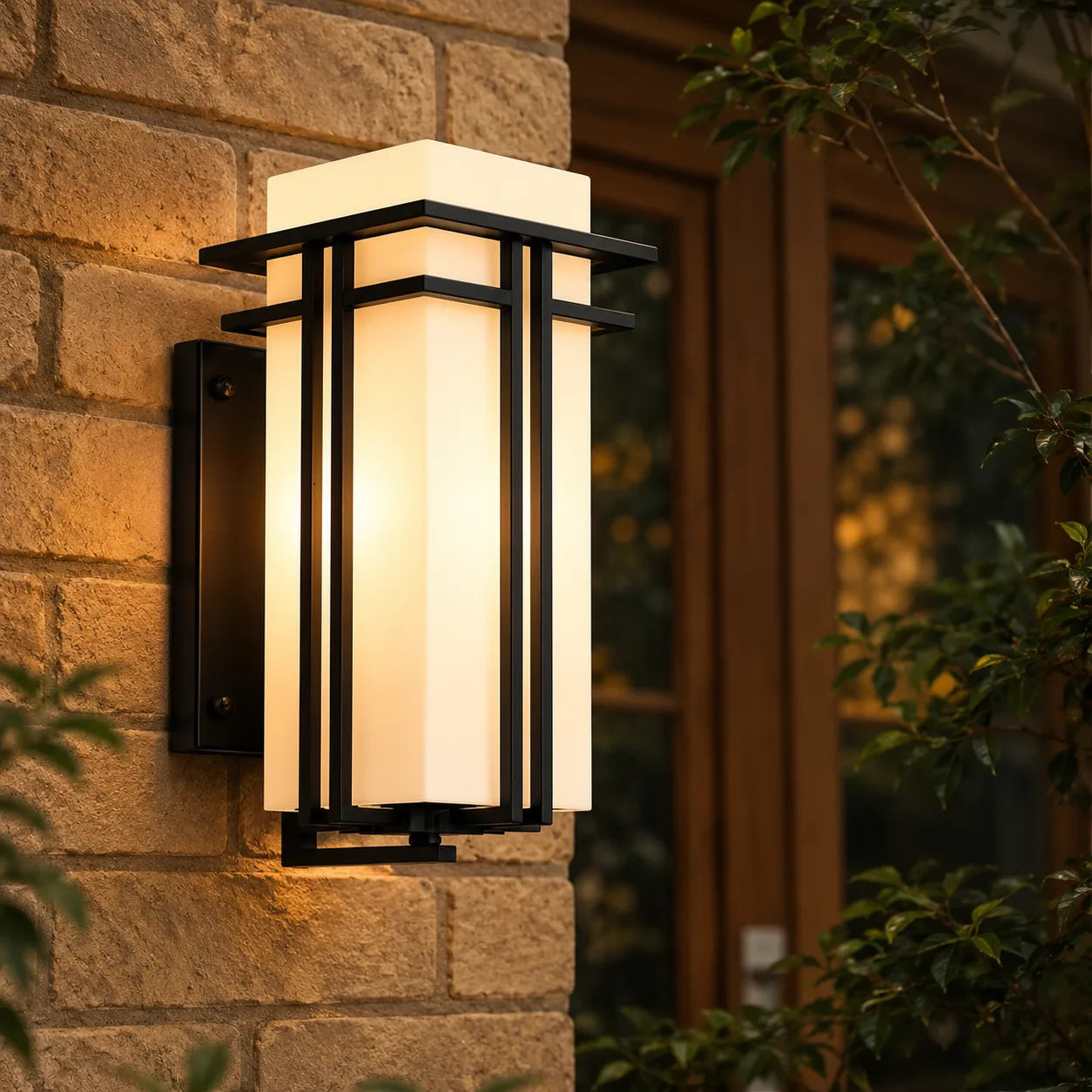 Industrial Outdoor Wall Light with Frosted Glass Panels