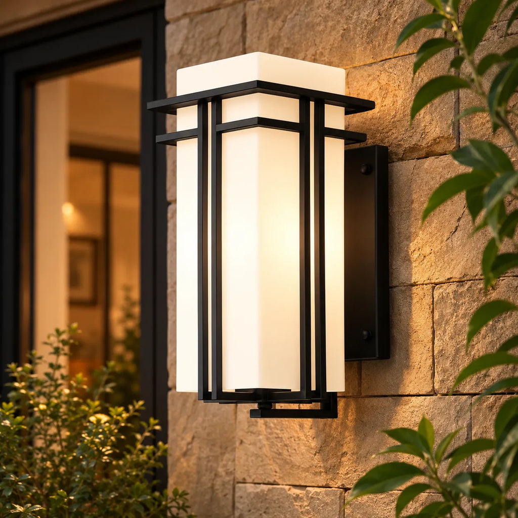 Rowan Retro Industrial Frosted Glass Outdoor Wall Light