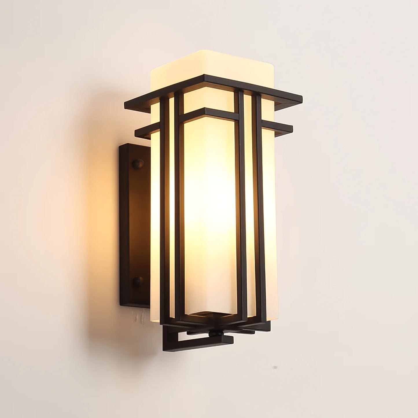 Industrial Outdoor Wall Light with Frosted Glass Panels
