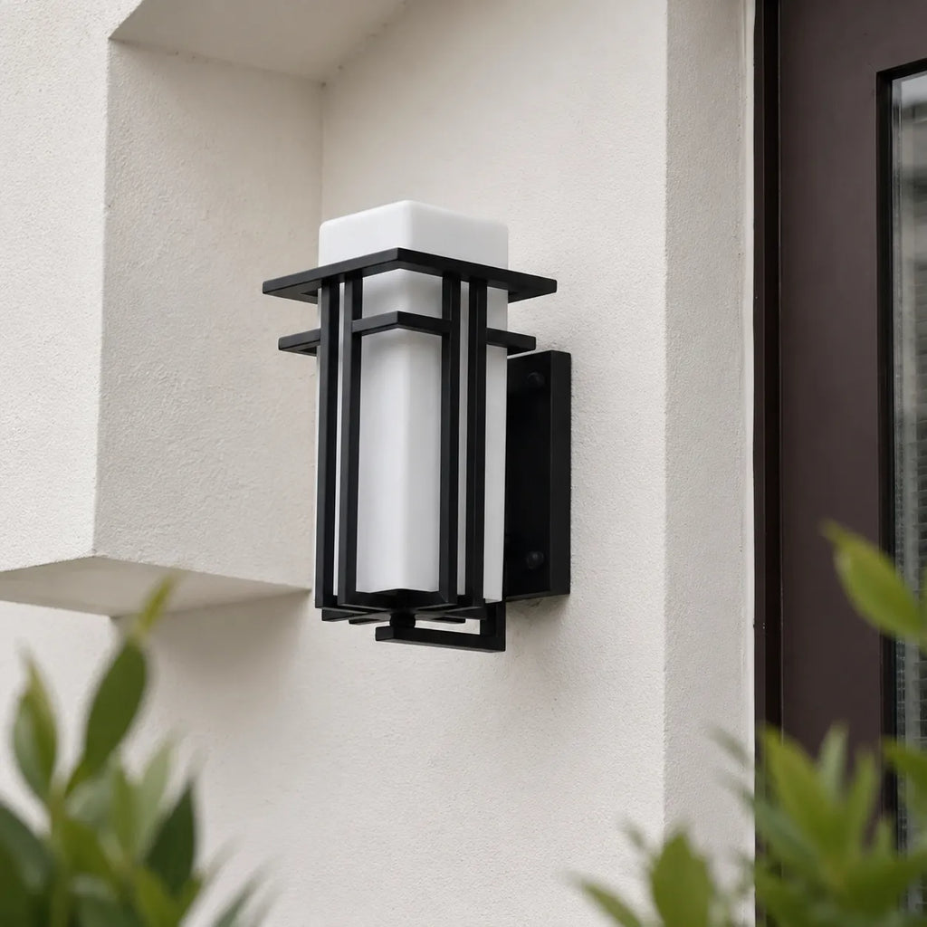 Rowan Retro Industrial Frosted Glass Outdoor Wall Light