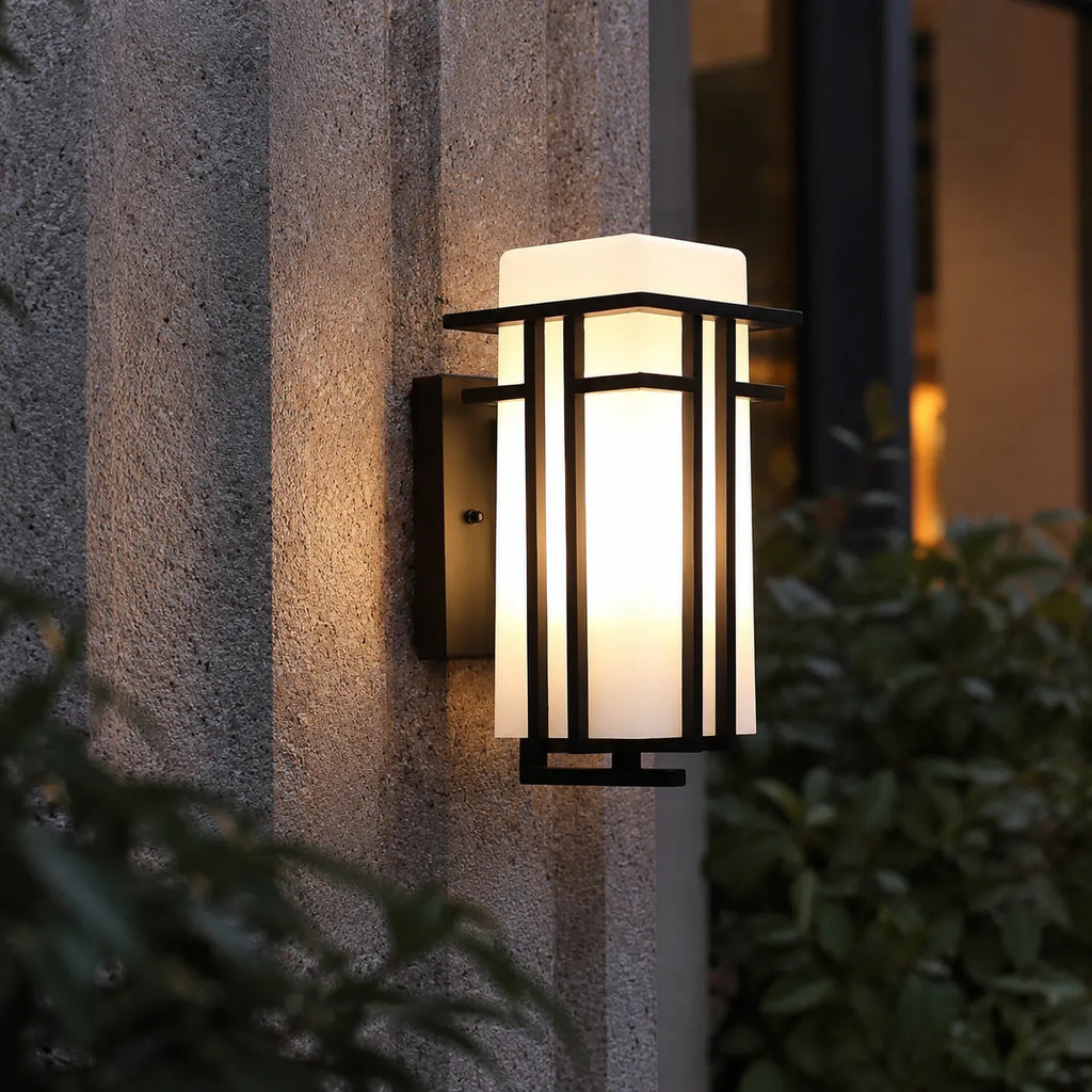 Rowan Retro Industrial Frosted Glass Outdoor Wall Light