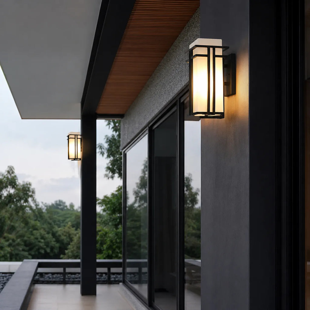 Rowan Retro Industrial Frosted Glass Outdoor Wall Light