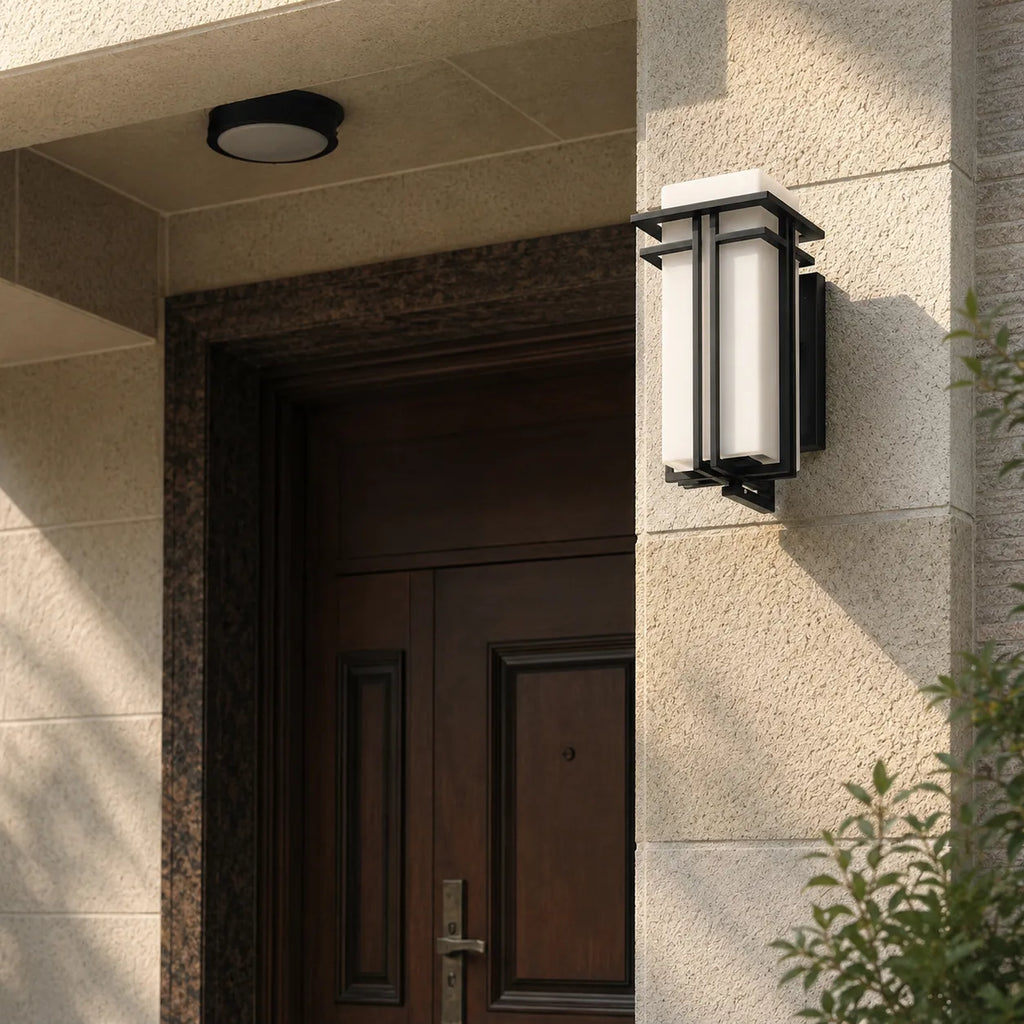 Rowan Retro Industrial Frosted Glass Outdoor Wall Light