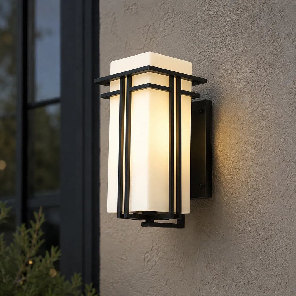 Rowan Retro Industrial Frosted Glass Outdoor Wall Light