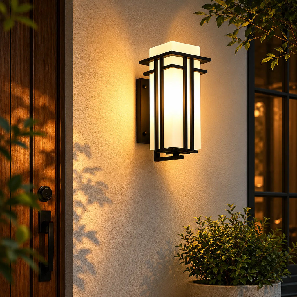 Rowan Retro Industrial Frosted Glass Outdoor Wall Light