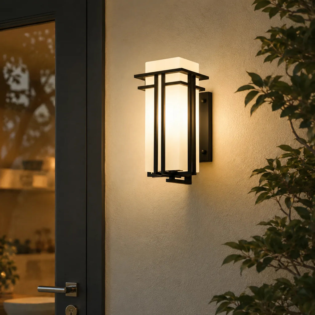 Rowan Retro Industrial Frosted Glass Outdoor Wall Light