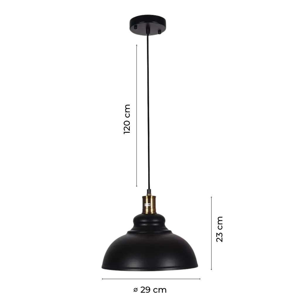 Industrial Black Dome Pendant Light with Brass Accent