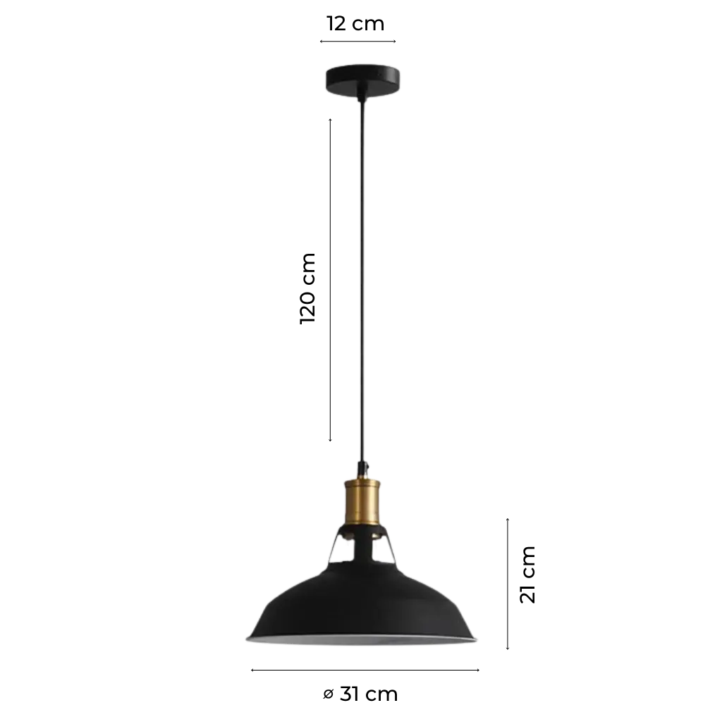 Industrial Black Dome Pendant with Brass Accents
