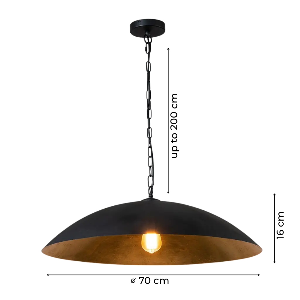 Industrial Dome Pendant Light with Antique Gold Interior