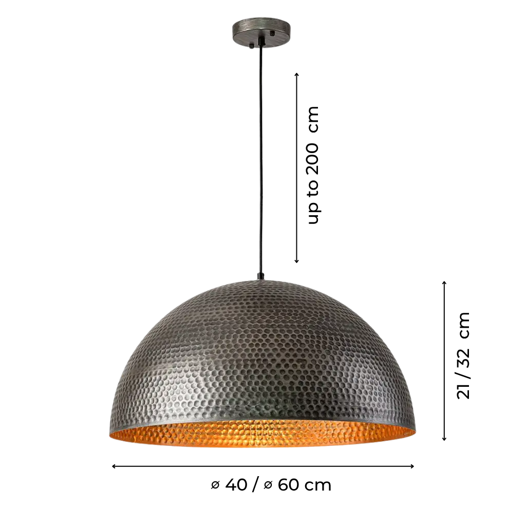 Industrial Dome Pendant Light with Hammered Metal Finish