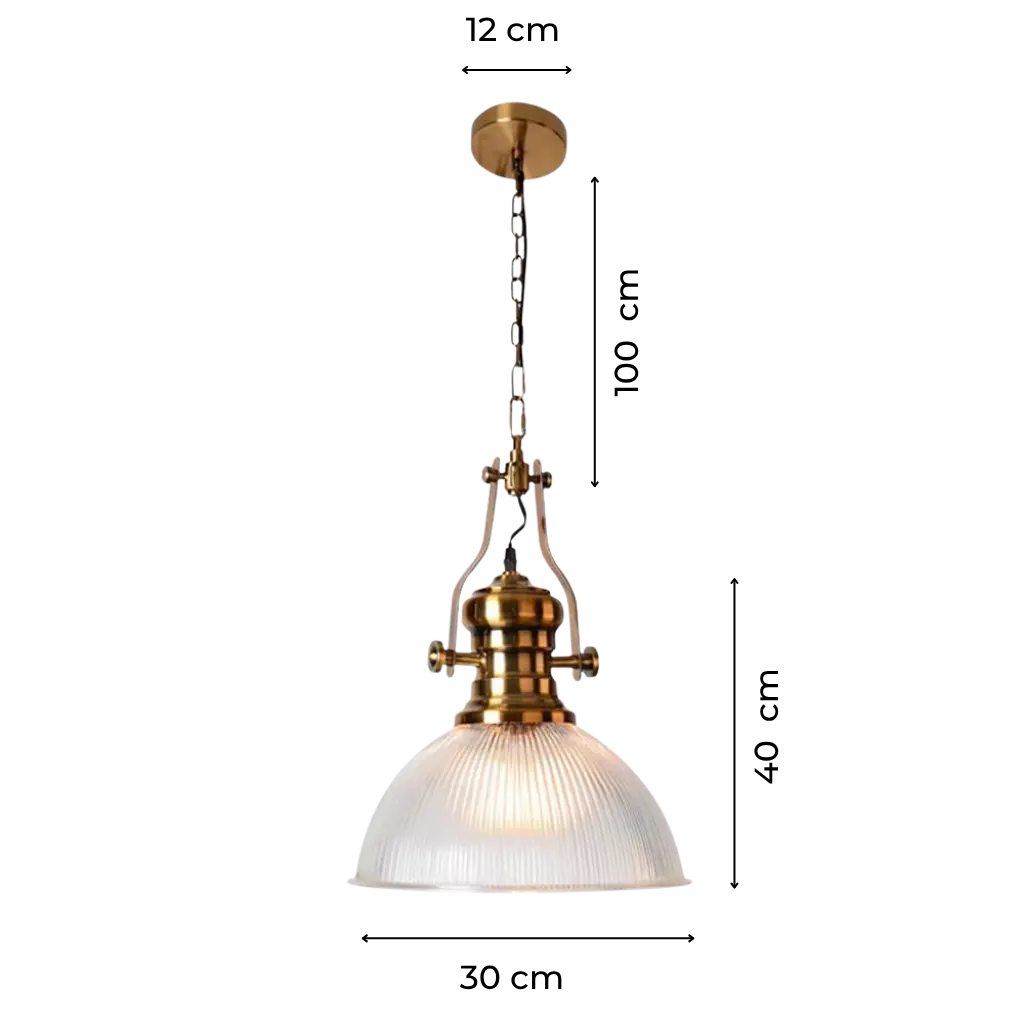 Industrial Glass Pendant Light with Vintage Brass Hardware