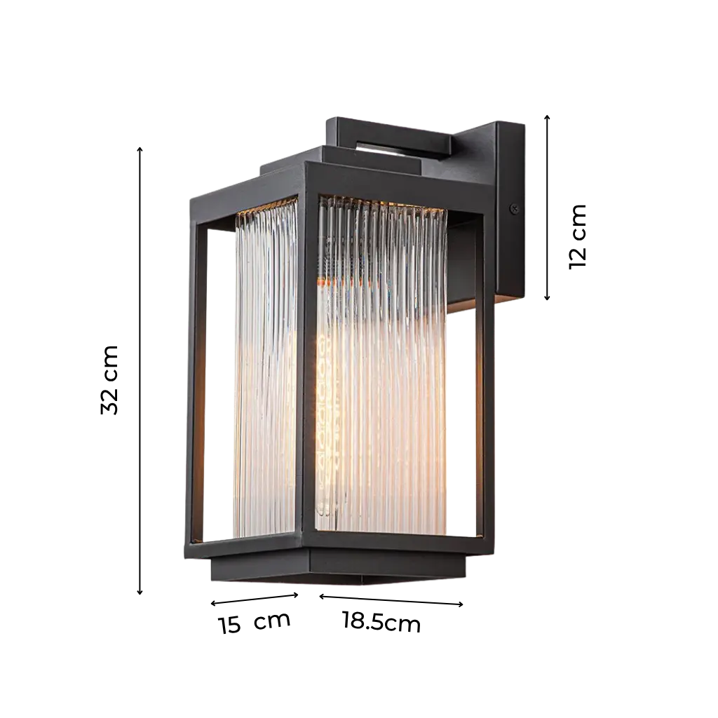 Industrial Outdoor Wall Lantern with Ribbed Glass Panels