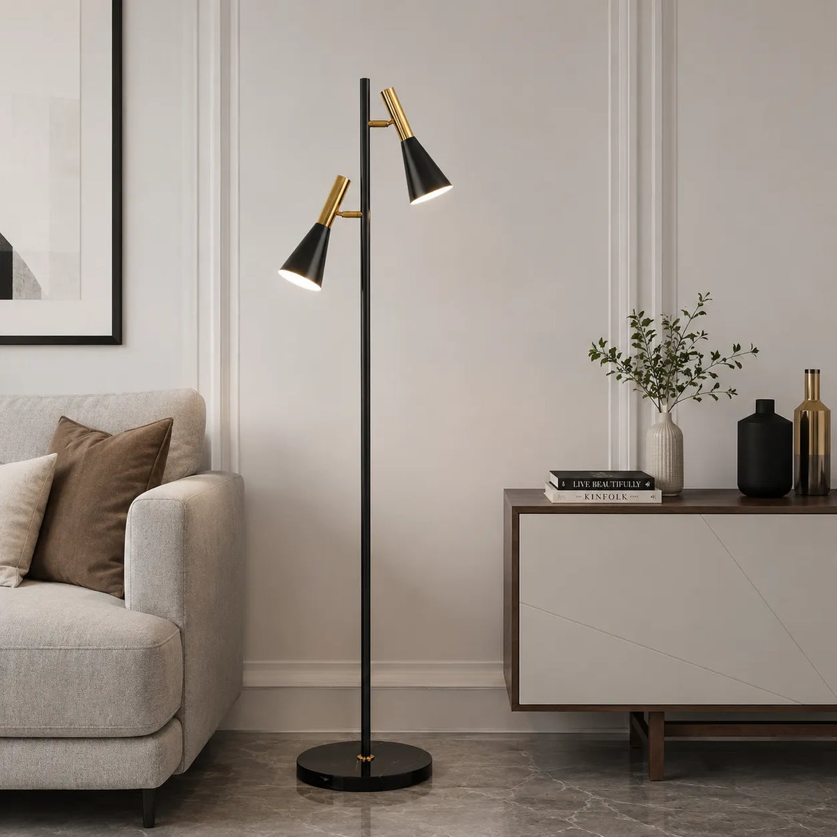 Farren Nordic Marble Adjustable Shade Floor Lamp