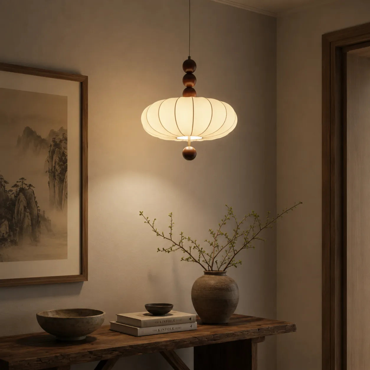 Japandi Mid-Century Fabric Pendant Light