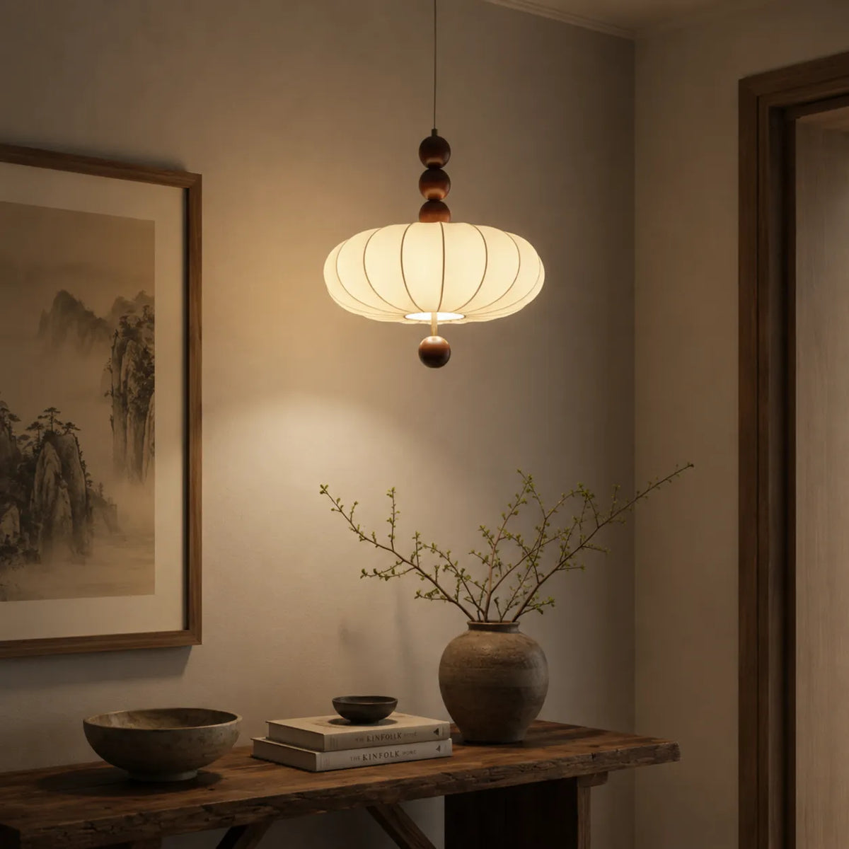 Avelora Japandi Wood & Fabric Pendant Light