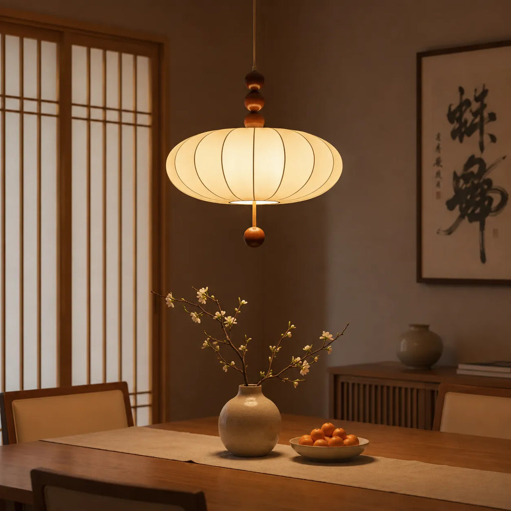 Avelora Japandi Wood & Fabric Pendant Light