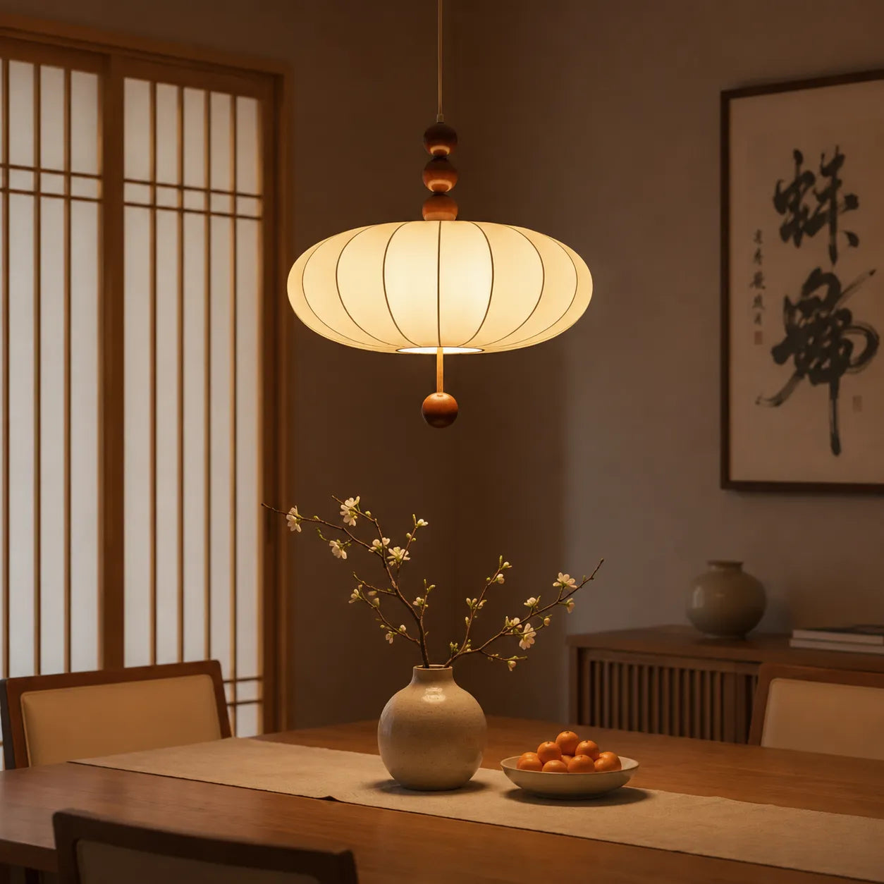 Japandi Mid-Century Fabric Pendant Light