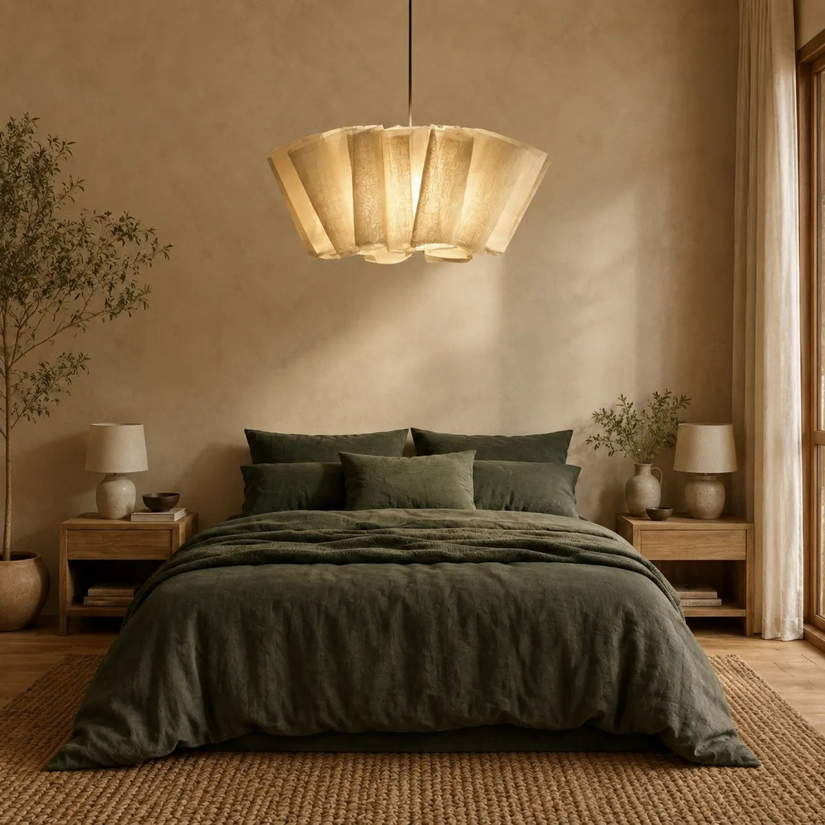 Evren Japandi Pleated Fabric Pendant Light