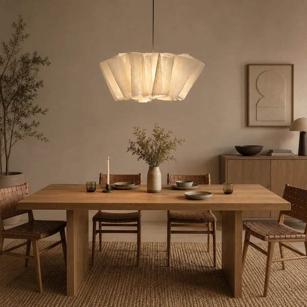 Evren Japandi Pleated Fabric Pendant Light
