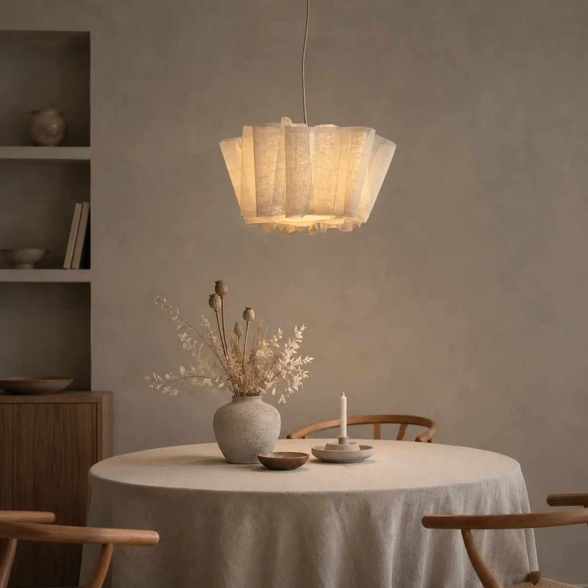 Evren Japandi Pleated Fabric Pendant Light