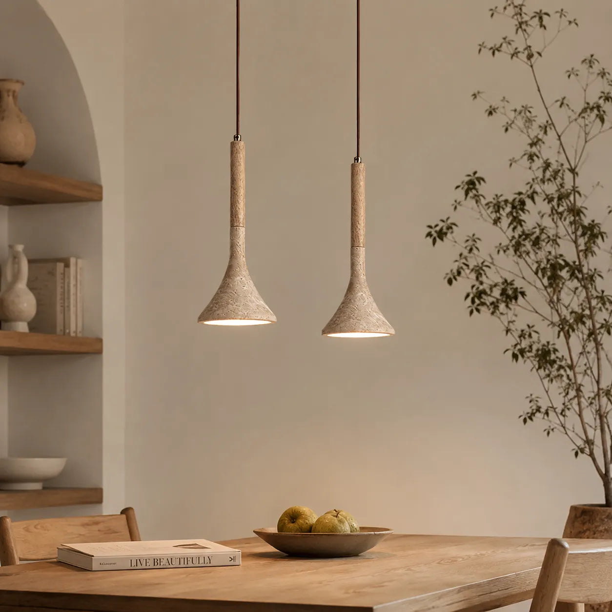 Ariette Japandi Travertine Stone Pendant Light