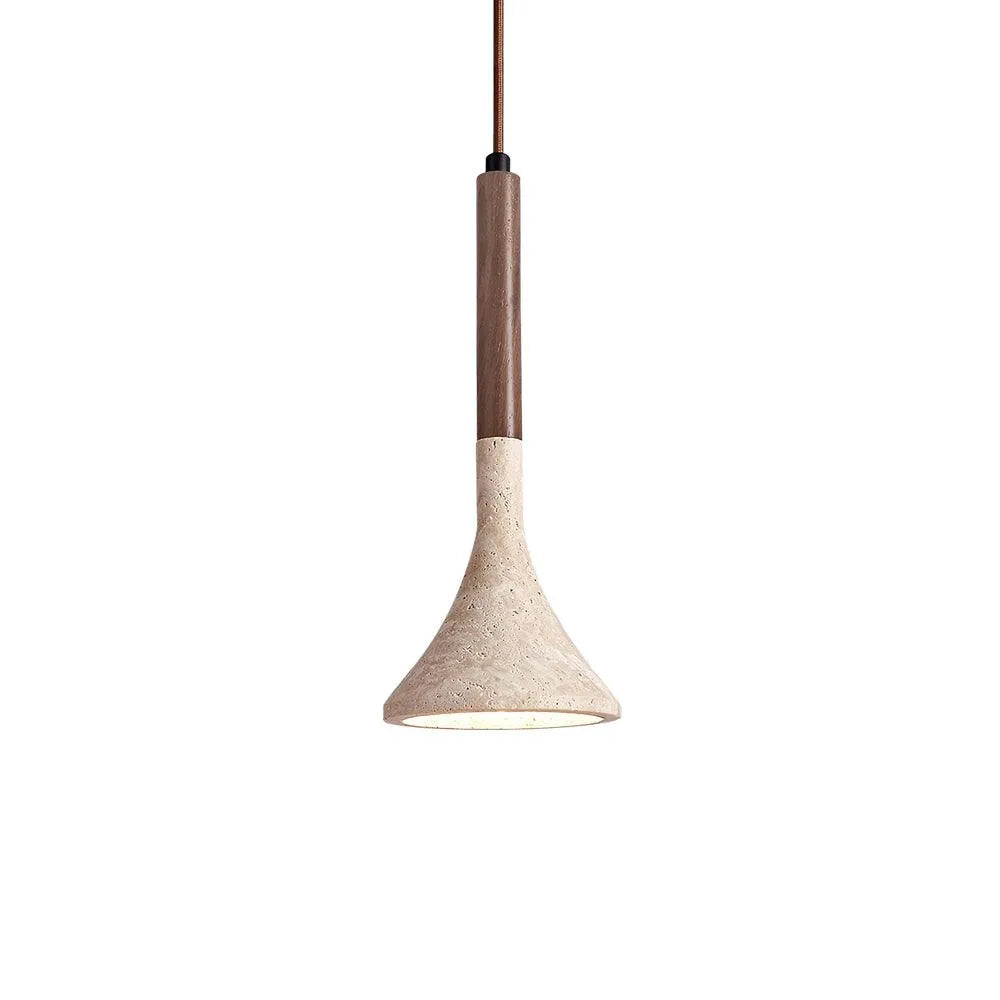 Ariette Japandi Travertine & Wood Pendant Light