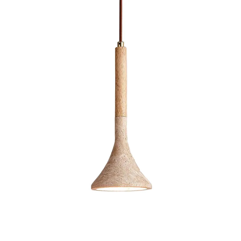 Ariette Japandi Travertine & Wood Pendant Light