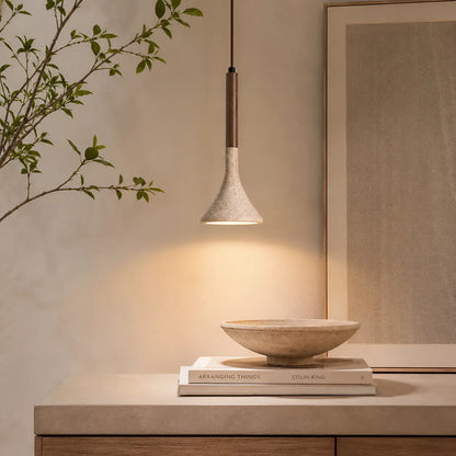 Ariette Japandi Travertine Stone Pendant Light