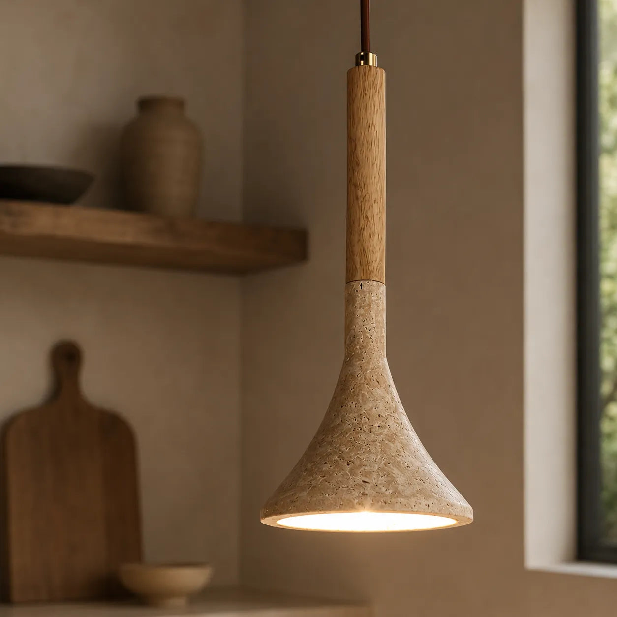 Ariette Japandi Travertine Stone Pendant Light