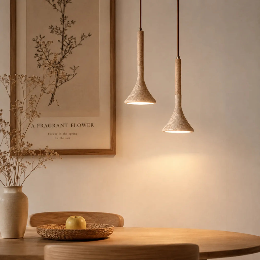 Ariette Japandi Travertine & Wood Pendant Light