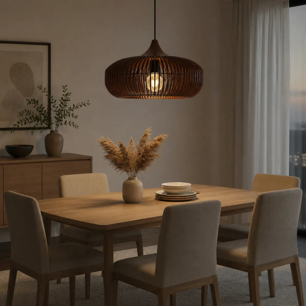 Ottilie Japandi Halo-Inspired Natural Wood Pendant Light