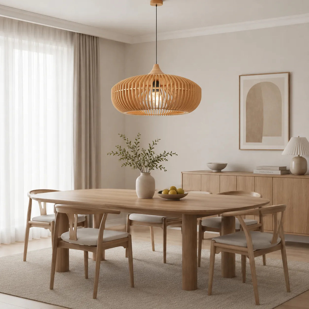 Ottilie Japandi Halo-Inspired Natural Wood Pendant Light