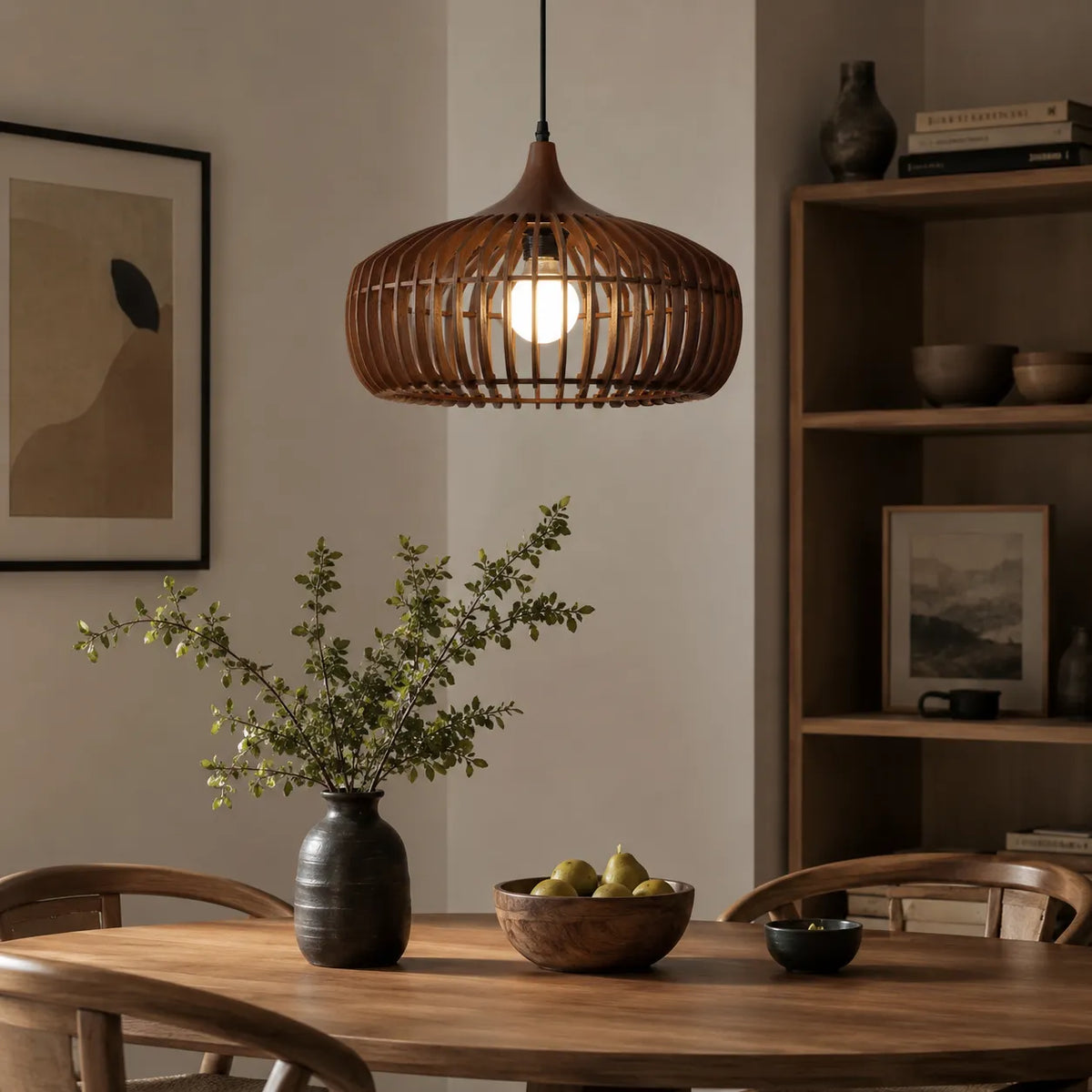 Ottilie Japandi Halo-Inspired Natural Wood Pendant Light