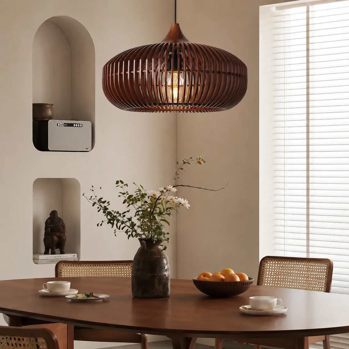 Ottilie Japandi Halo-Inspired Natural Wood Pendant Light