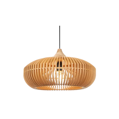 Japandi Wood Pendant Light with Halo-Inspired Form
