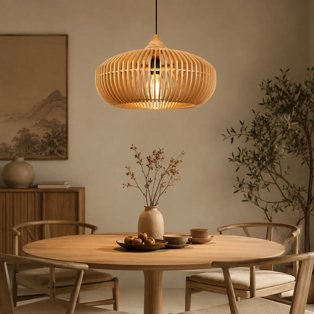 Ottilie Japandi Halo-Inspired Natural Wood Pendant Light