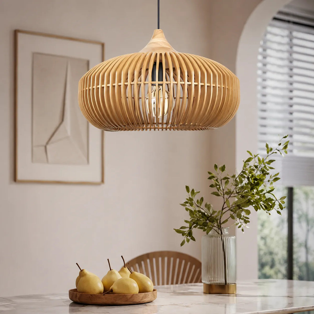 Ottilie Japandi Halo-Inspired Natural Wood Pendant Light