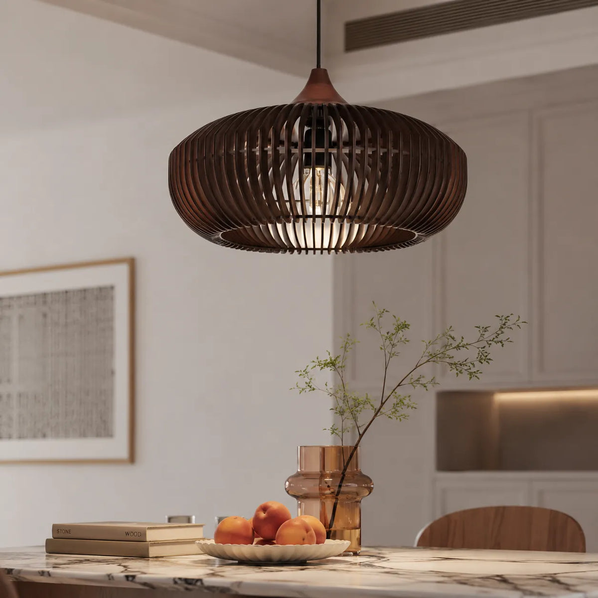 Ottilie Japandi Halo-Inspired Natural Wood Pendant Light
