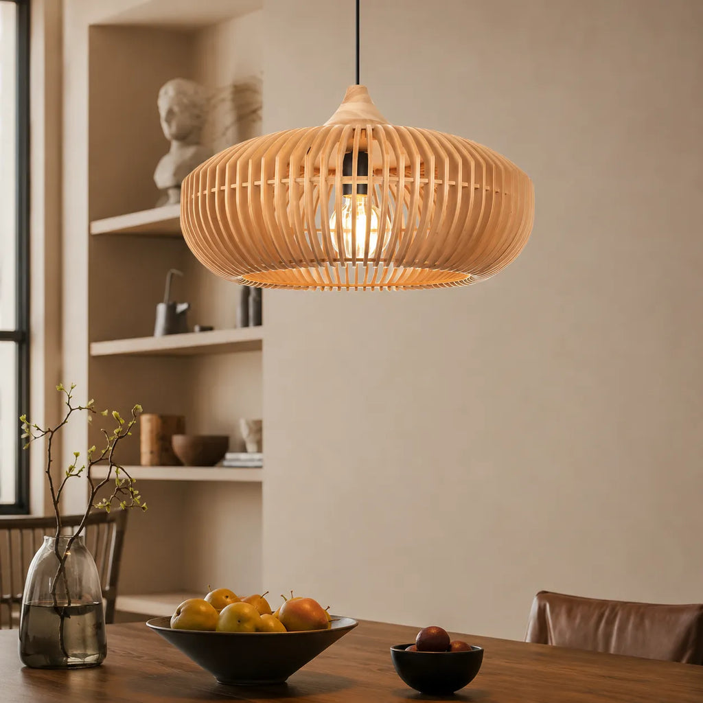 Ottilie Japandi Halo-Inspired Natural Wood Pendant Light