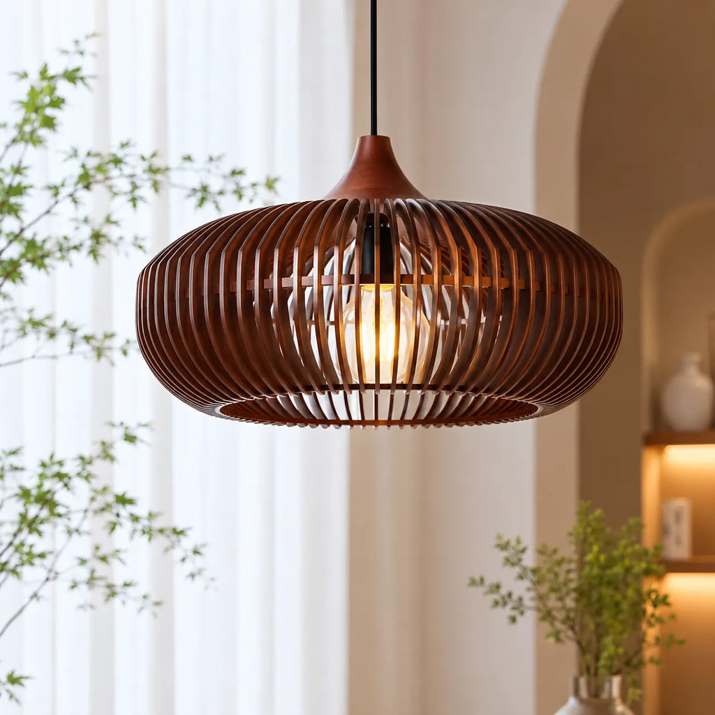 Ottilie Japandi Halo-Inspired Natural Wood Pendant Light