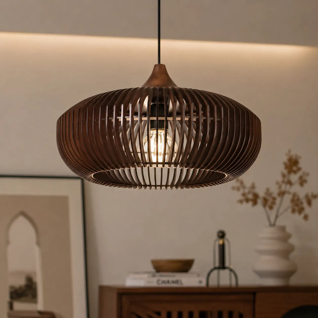 Ottilie Japandi Halo-Inspired Natural Wood Pendant Light
