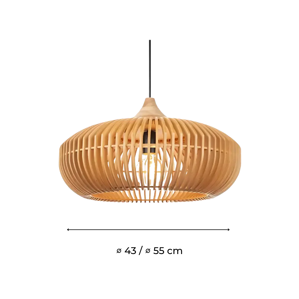 Japandi Wood Pendant Light with Halo-Inspired Form