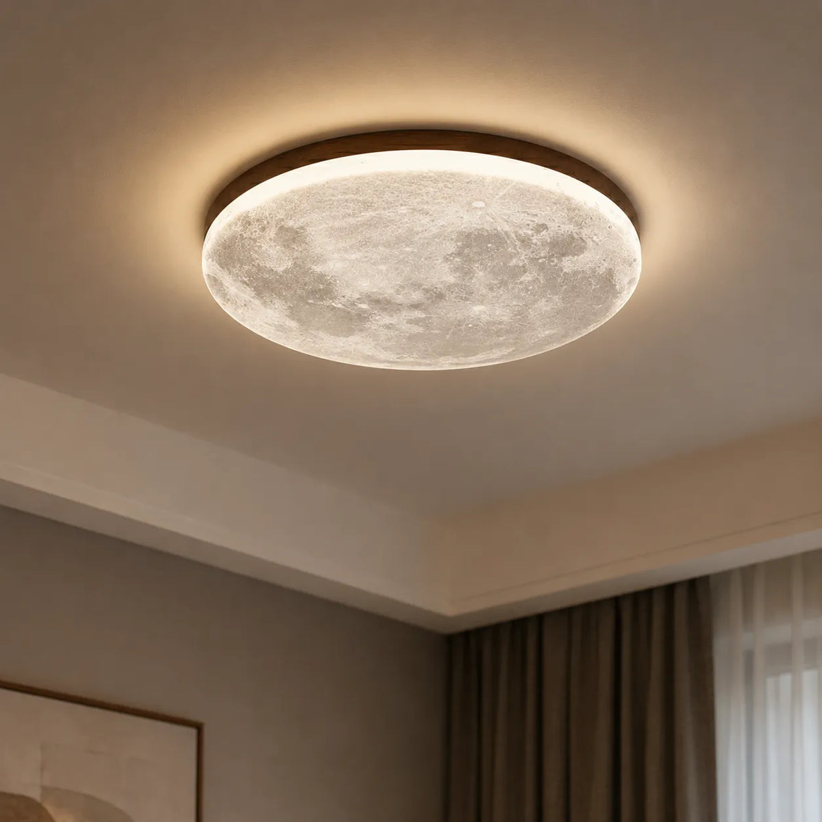 Avelaya Scandinavian Wood-Framed Celestial LED Ceiling Light