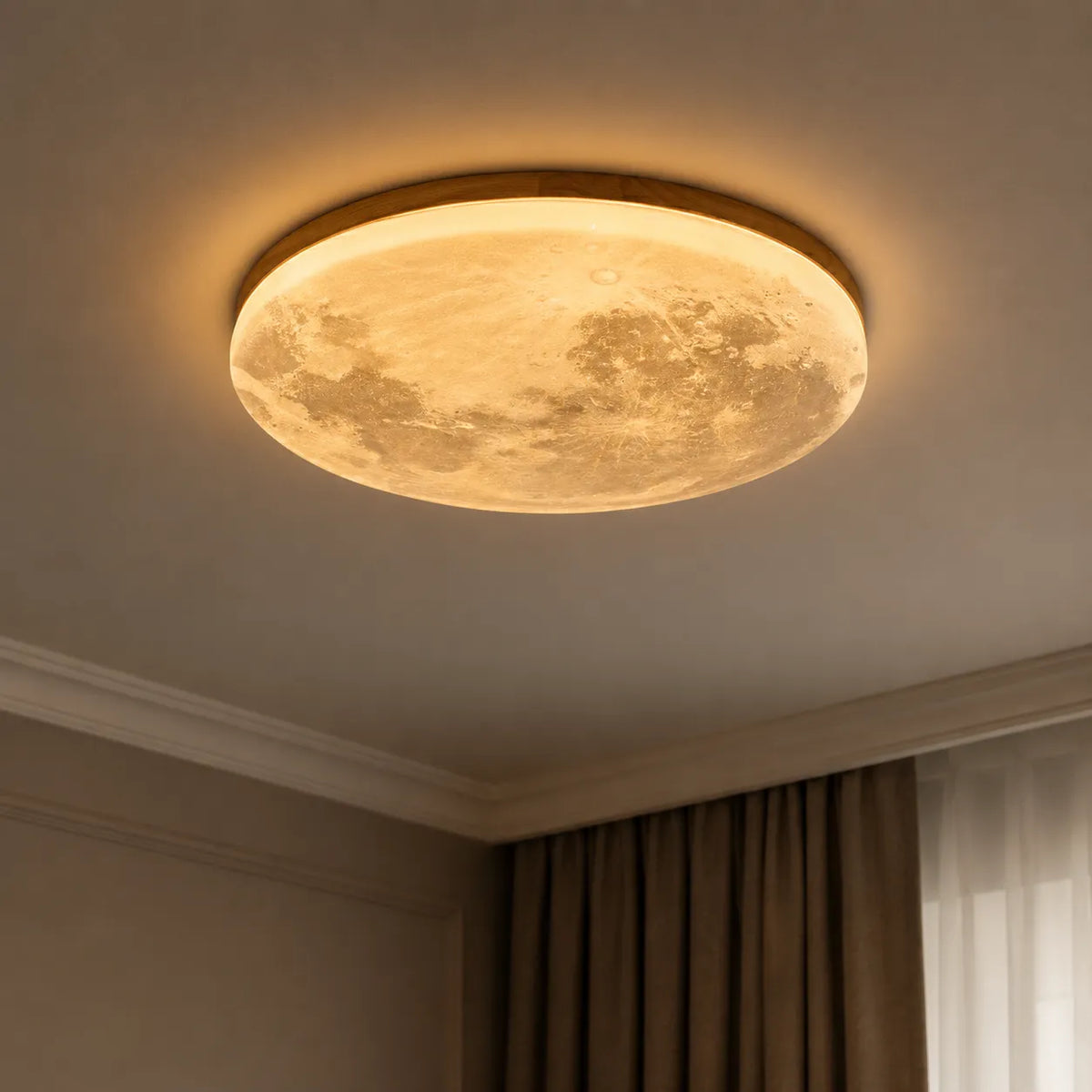 Avelaya Scandinavian Wood-Framed Celestial LED Ceiling Light