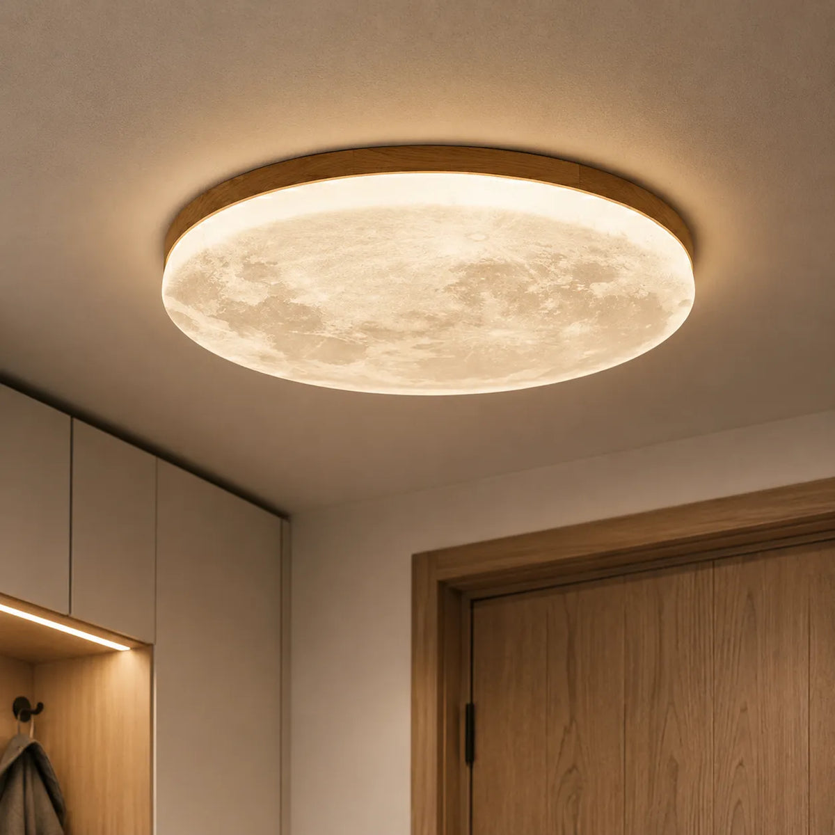 Avelaya Scandinavian Wood-Framed Celestial LED Ceiling Light