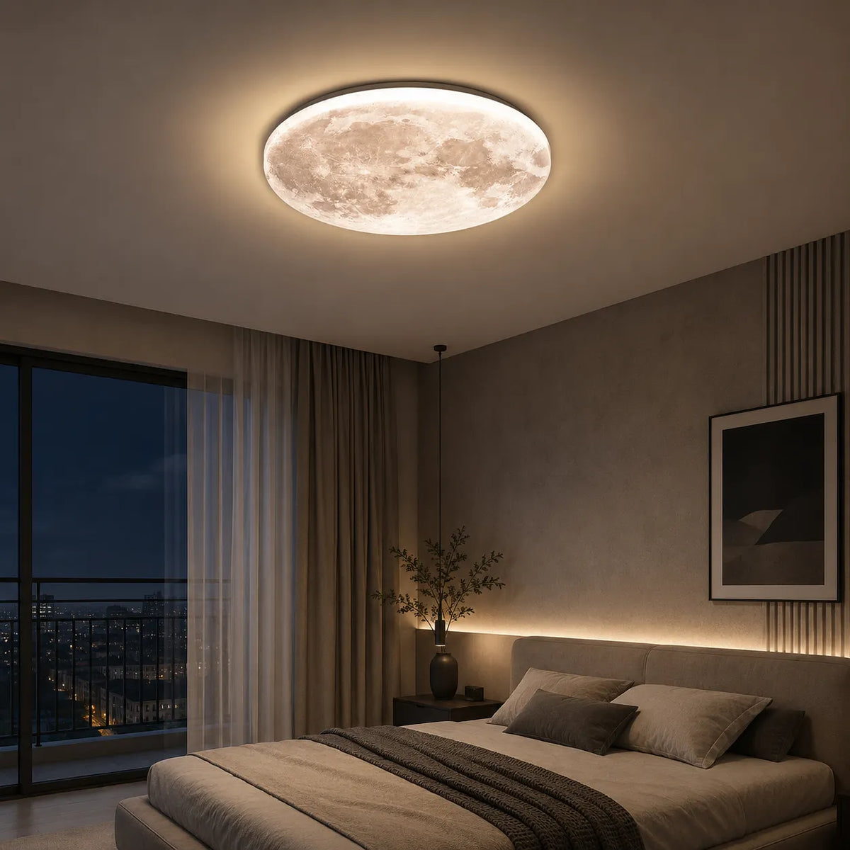 Avelaya Scandinavian Wood-Framed Celestial LED Ceiling Light