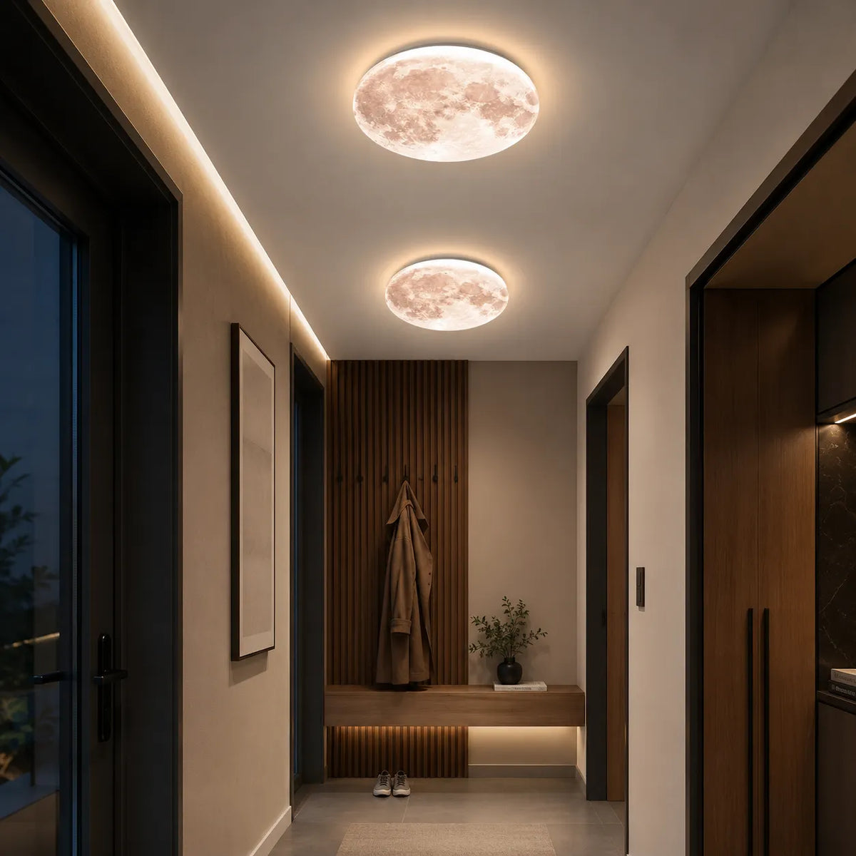 Avelaya Scandinavian Wood-Framed Celestial LED Ceiling Light