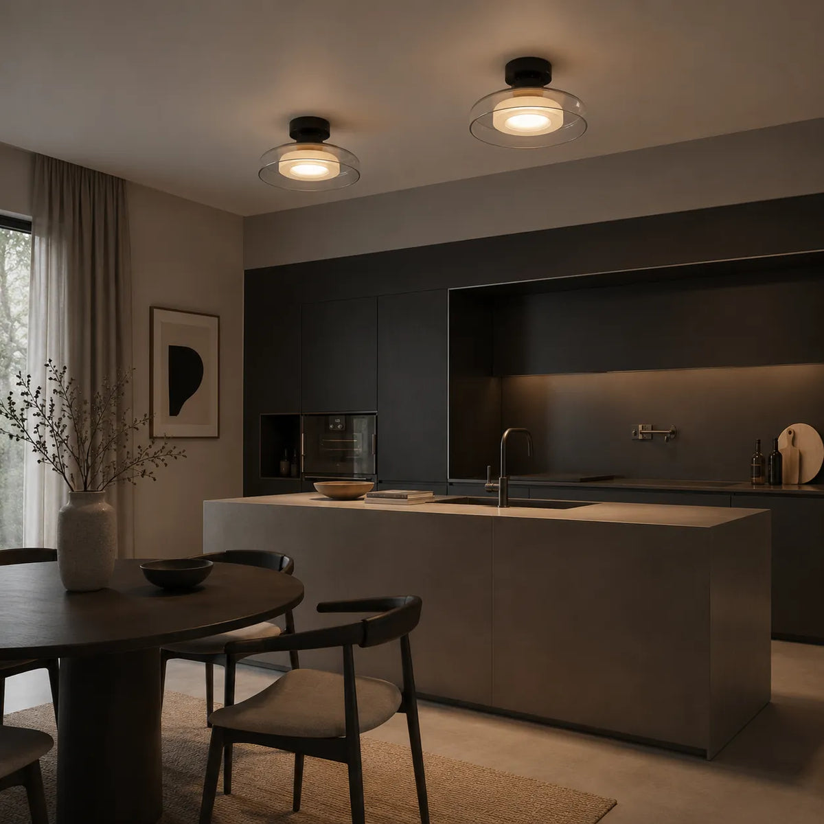 Avaena Modern Layered Glass Halo LED Flush Mount Ceiling Light