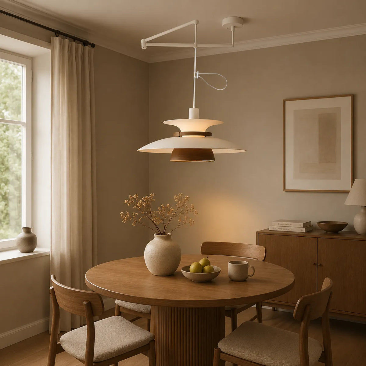 Lucien Scandinavian Wood Accent Adjustable Arm Pendant Light