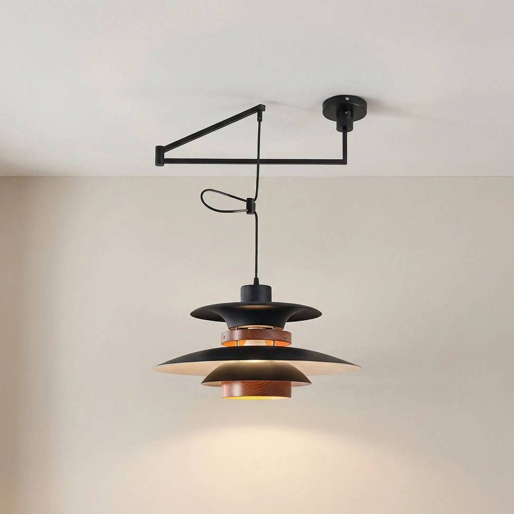 Lucien Scandinavian Wood Accent Adjustable Arm Pendant Light